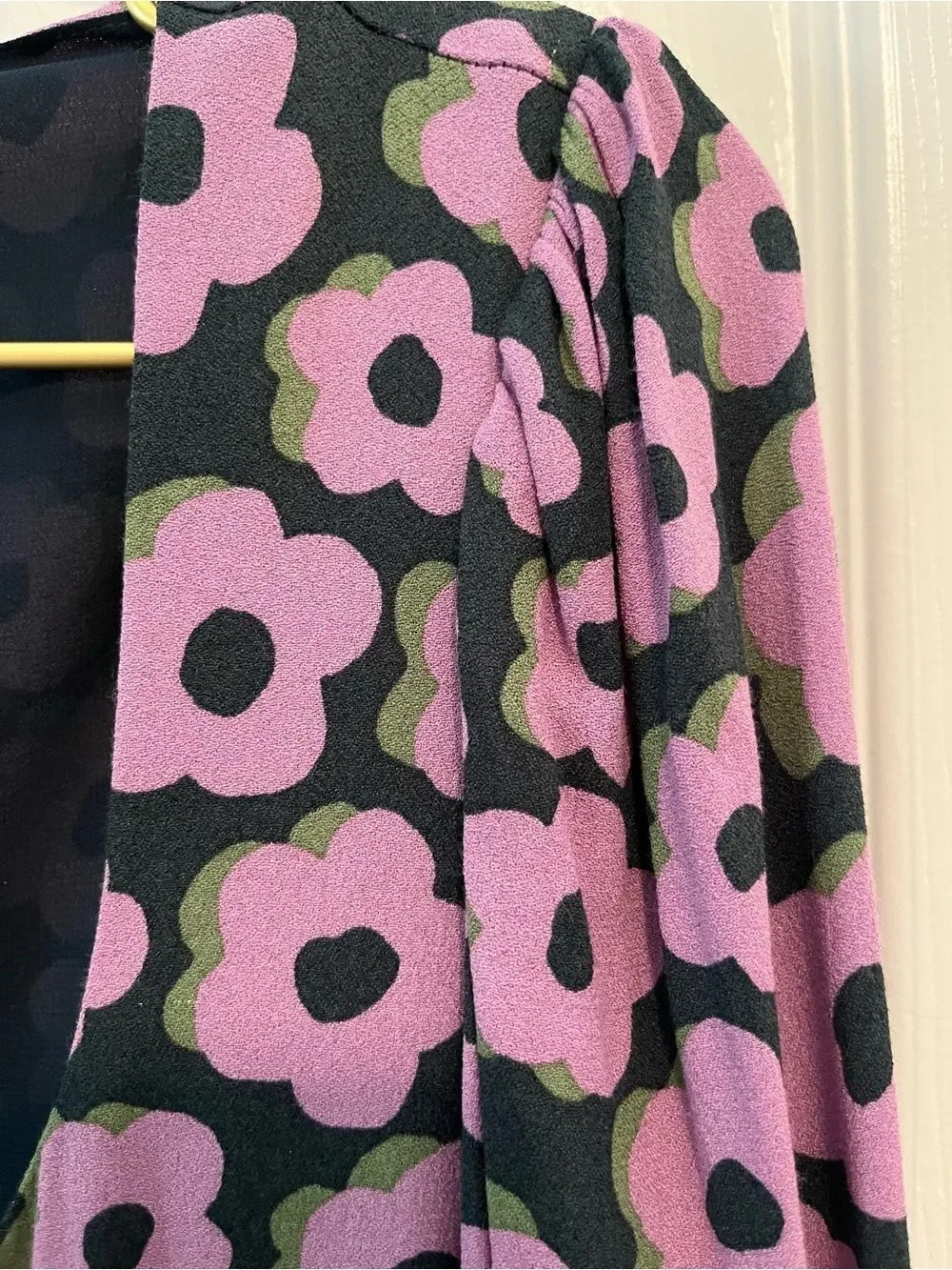 kate spade Black Dress with Purple Floral Print, Square Neck Mini